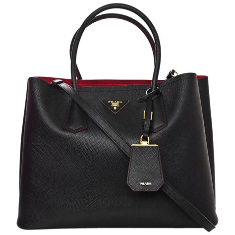 prada black tote with red interior